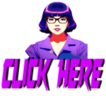 A woman with glasses wears matching by purple color on her shirt and hair with text ‘’CLICK HARE’’