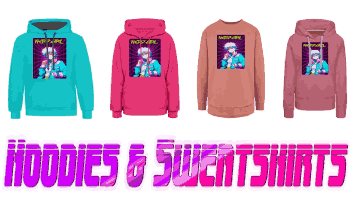 Collection of women’s hoodies and sweaters Sets printed on it by 80s aesthetic retrowave 80s anime ‘’NERD GIRL’’ design It contains product: Women's Premium Hoodie, Unisex Contrast Hoodie, and Women's Weekend Tunic Fleece Sweatshirt, featuring the text " Hoodies & Sweatshirts".