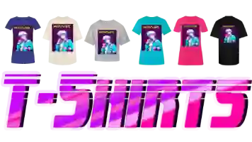 A collation of six women’s tees by 80s aesthetic retrowave 80s anime ‘’NERD GIRL’’ design with stylish vaporwave vibe, including items: Premium T-Shirt, Champion Women’s Cropped T-Shirt, Women's Cropped T-Shirt and more, along with text in purple font color: T-SHIRTS.